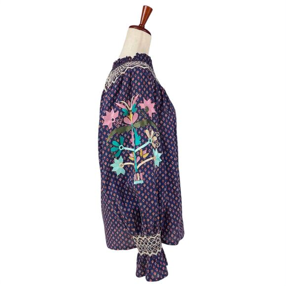 FIGUE Charlie Embroidered Peasant Top in Foulard Mini Berry Size L - Picture 7 of 10